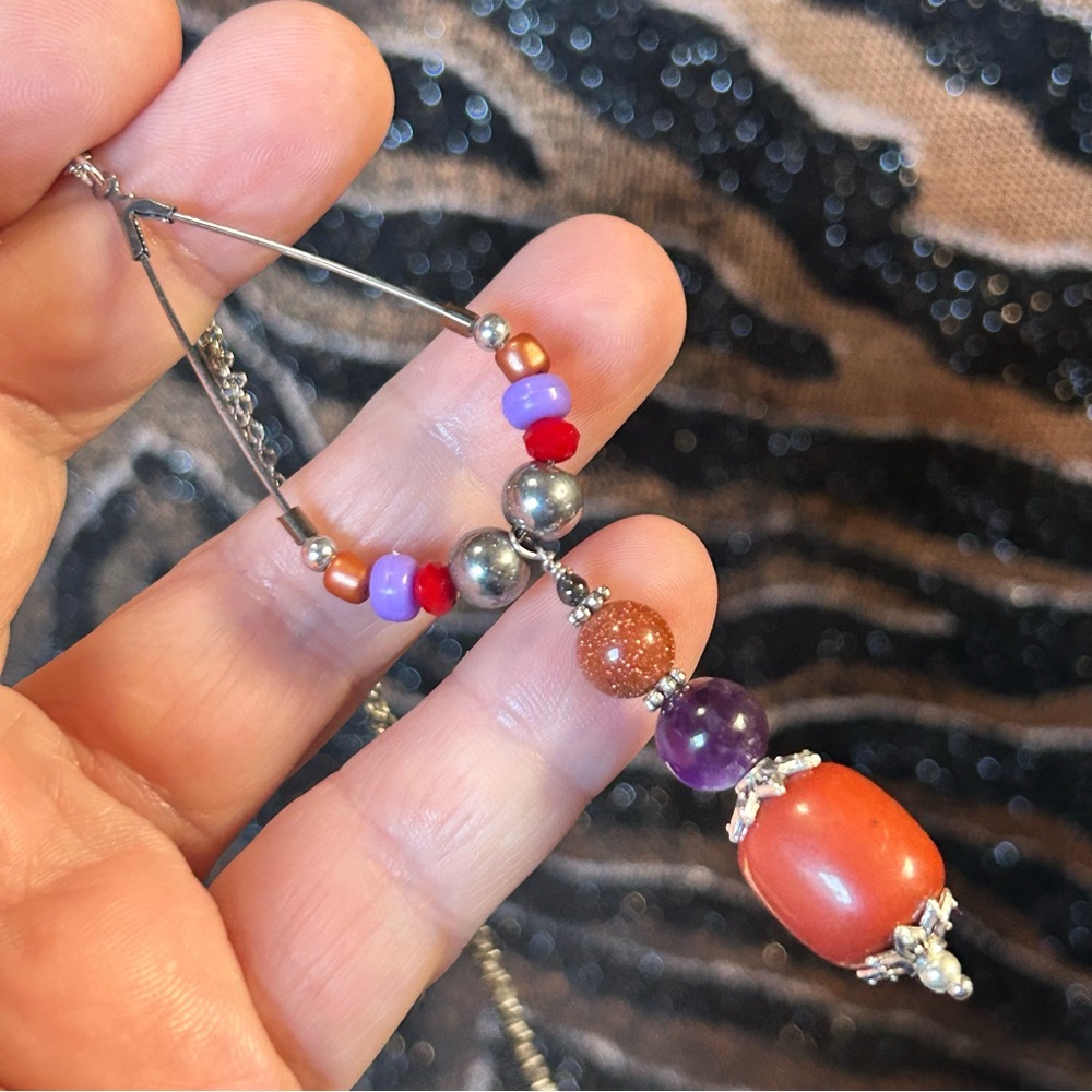 Handcrafted vintage bead changeable charm pendant on chain necklace